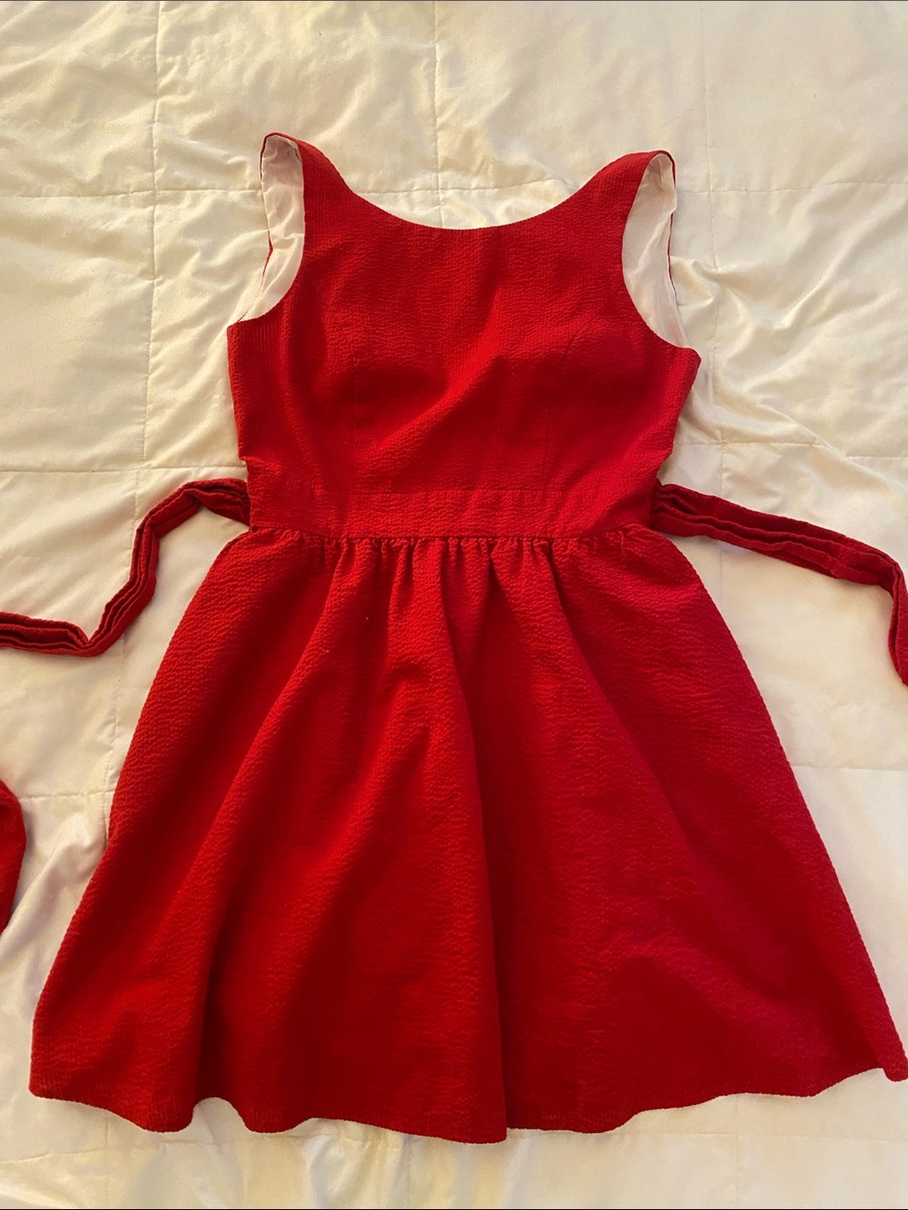 Lauren James Red Sleeveless Party Dress with Waist Ties